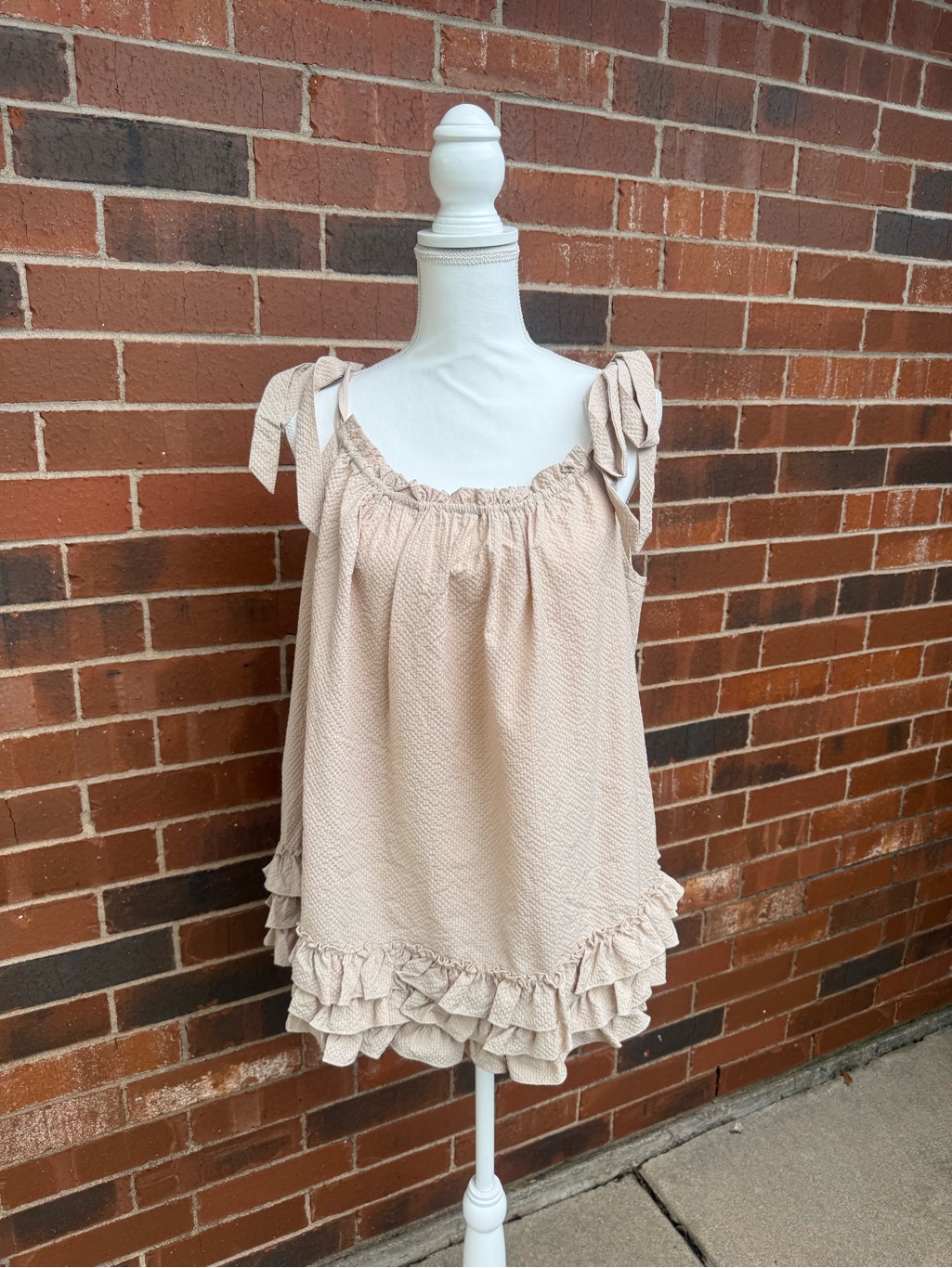 Easel Textured Gauze Ruffle Hem Tie Strap Tank Top Boho Cottagecore L